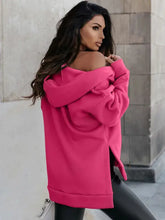Women’s hot pink oversized zip-up slit hoodie with pockets