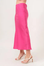 Hot pink solid satin midi skirt for women
