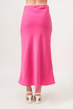Hot pink solid satin midi skirt for women