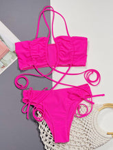 Hot Pink Strappy Bikini Two Piece Swimsuit with Adjustable Cup Height