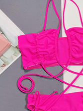 Hot Pink Strappy Bikini Two Piece Swimsuit with Adjustable Cup Height