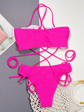 Hot Pink Strappy Bikini Two Piece Swimsuit with Adjustable Cup Height