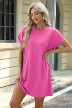Hot pink t-shirt dress with pockets, machine wash cold