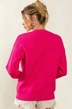 Hot pink v-neck sweater cardigan with tiger sequin patch
