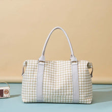 Houndstooth Canvas Duffel Bag with Leather Straps Medium Size Tan One Size Travel Bags