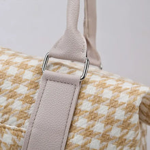 Houndstooth Canvas Duffel Bag with Leather Straps Medium Size Travel Bags