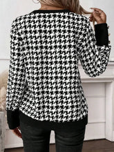 Houndstooth V Neck Sweater with Buttoned Cuffs