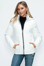 How Dare U Pocketed Zip Up Puffer Jacket with Removable Hood White Woman Outerwear
