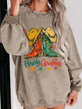 Cozy olive green corduroy sweatshirt with festive cowboy boots graphic howdy christmas machine wash cold tumble dry low