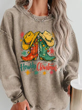A cozy beige corduroy Howdy Christmas cowboy boots graphic sweatshirt machine wash cold tumble dry low