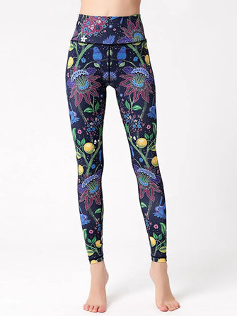 Hummingbird Patterned Stretchy Leggings for Women Yellow