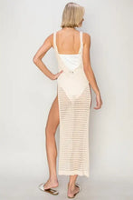 HYFVE crochet backless cover up dress: sheer knit maxi with side slit