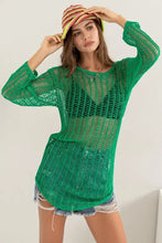 HYFVE Crochet Long Sleeve Cover-Up in green mesh over black bralette
