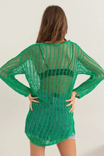 HYFVE Crochet Long Sleeve Cover-Up in green open-knit tunic