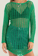 HYFVE Crochet Long Sleeve Cover-Up in Distressed Green Knit