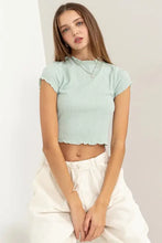 HYFVE Lettuce Hem Crop Top in light green ribbed short-sleeve style
