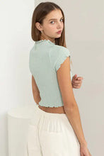 HYFVE Lettuce Hem Crop Top in light green ribbed fabric with ruffles