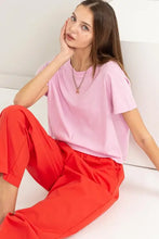 HYFVE round neck cropped t-shirt in relaxed fit pink short sleeves