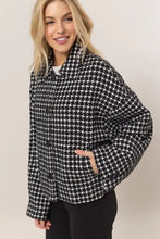 HYFVE Tweed Plaid Button Up Collared Neck Jacket Black Woman Outerwear
