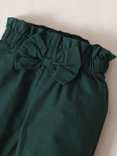 Infant ruffled collar top with green bow tie dress, short sleeves, full length