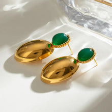 Inlaid agate drop 18k gold-plated stainless steel earrings