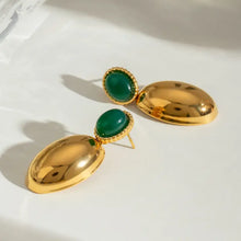 Inlaid agate drop 18k gold-plated stainless steel earrings