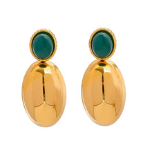 Inlaid agate drop 18k gold-plated stainless steel earrings with green ovals