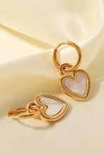 Gold Inlaid Shell Heart Drop Earrings with Hoop Design
