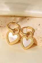 Gold inlaid shell heart drop earrings with pearl charms