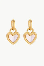 Gold inlaid shell heart drop earrings with mother-of-pearl inlay
