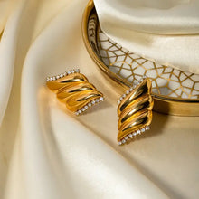 18k gold-plated zircon geometric stud earrings with wavy design