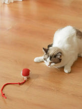 Red silicone interactive sound cat toy with teaser rope and clear base