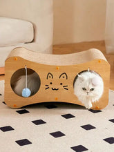 Interactive cat scratcher lounge bed with toy balls and pom-pom