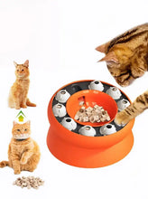 Gioco puzzle distributore di snack per gatti arancione con cupole bianche e ciotola per crocchette