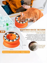Gioco puzzle distributore di snack per gatti arancione con cupole bianche sul bordo