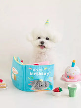 Blue interactive crinkle book pet sound toy with birthday dog cover