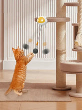 Interactive hanging cat teaser toy with white yellow egg cat tree and black ball