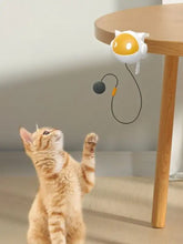 Interactive hanging cat teaser toy with white yellow cat shape black ball