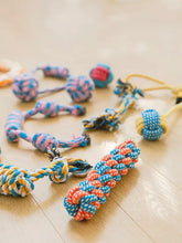 Colorful cotton rope interactive rope knot dog toys in blue, pink, orange, yellow