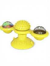 Interactive rotating cat toy with suction cup and colorful beads