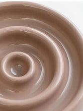 Smooth glossy beige interactive slow feeder pet bowl with ridges