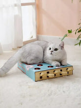 Interaktive Whack-A-Mole-Katzenspielzeugbox mit hellblauem Golddesign, roten Bällen