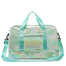Iridescent Large Polyester Travel Duffel Bag in Blue and Green Tones