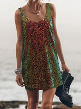 Iridescent multicolored sequin mini dress with open back