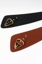 Irregular PU leather belt with gold geometric buckle and rivets