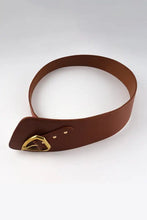 Irregular PU leather belt with gold geometric buckle