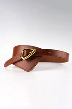 Irregular PU leather belt with gold geometric buckle