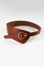 Irregular PU leather belt with gold geometric buckle