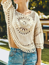 Ivory Crocheted Cotton Fringe Swimwear Cover Up Top Tan One Size