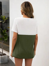 Ivy Lane color block short sleeve tee dress in white and olive green